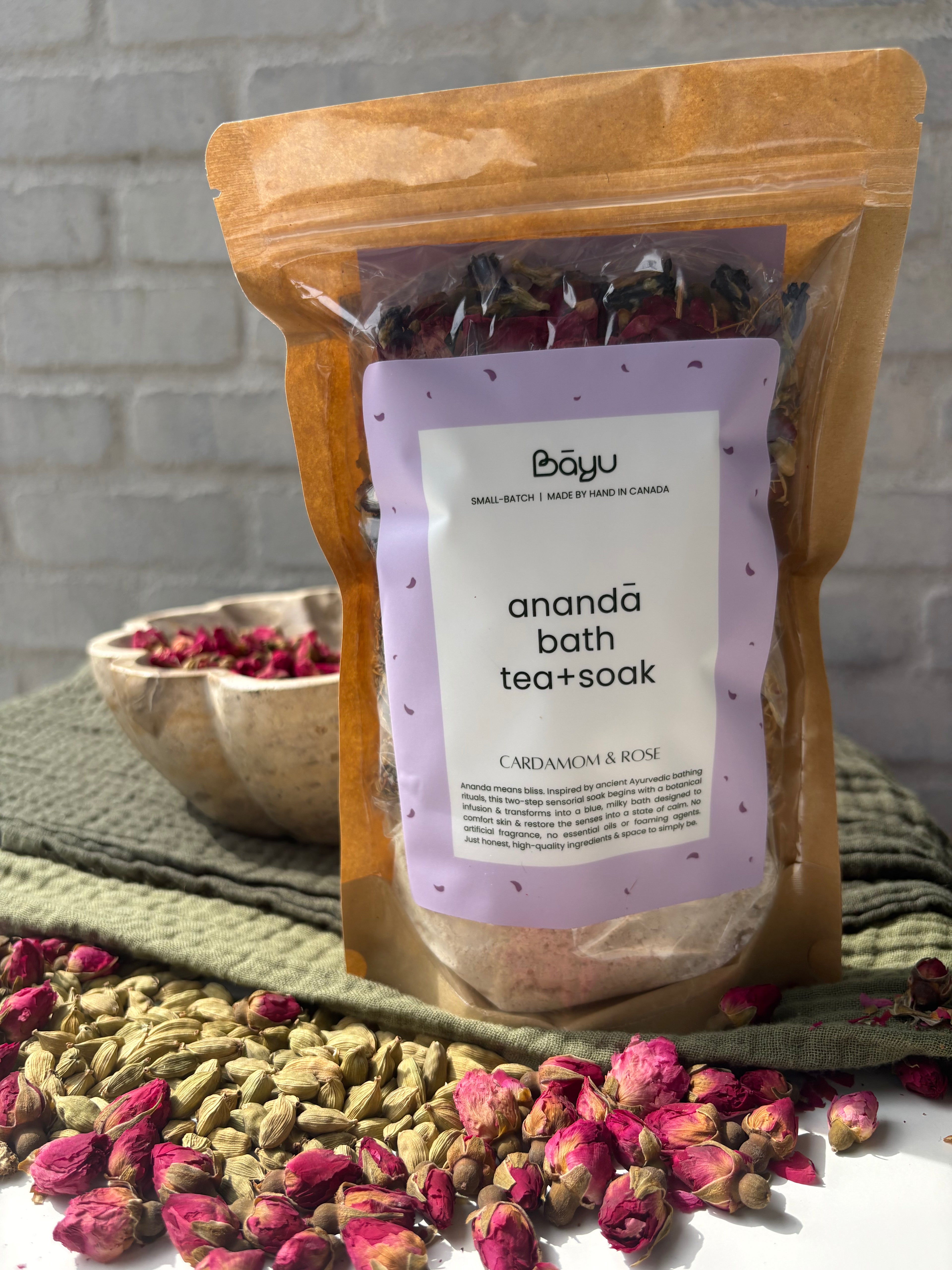 Ananda Bath Tea + Soak with Cardamom & Rose | Ayurvedic Bath Ritual | Handmade in Canada